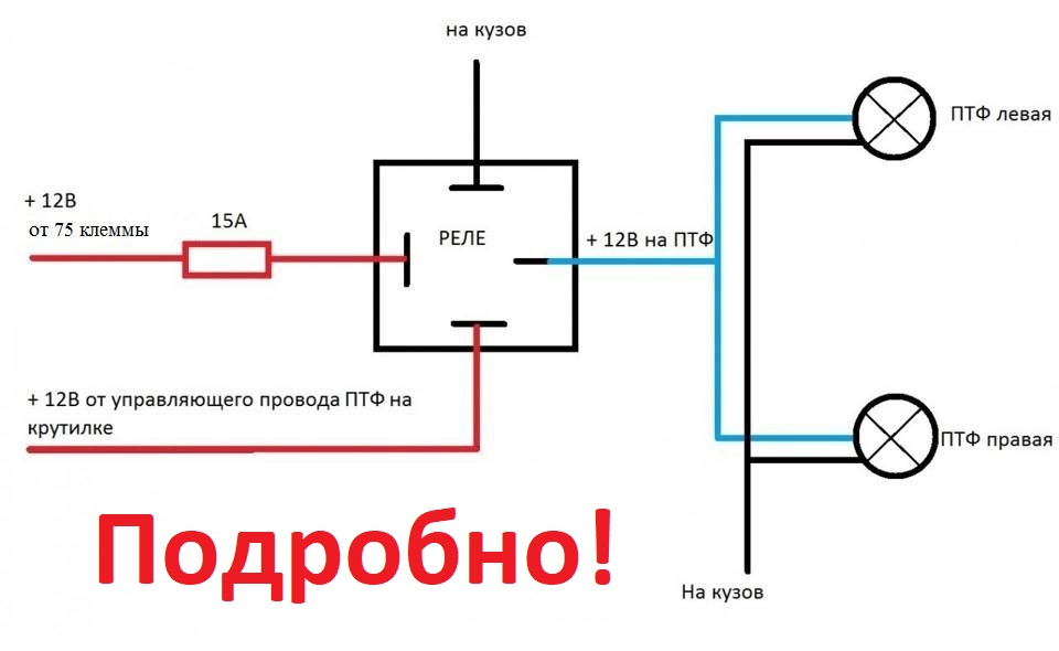 Схема установки противотуманных фар. Как работает реле? ПОДРОБНО!