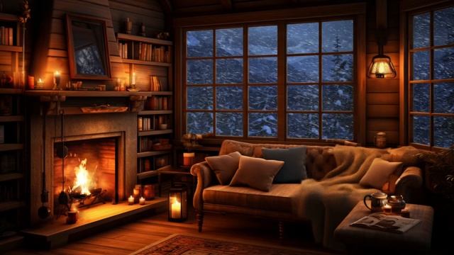 Cozy Cottage by the Mountain with Blizzard & Fireplace Sounds for Sleeping, Reading, & Relaxation