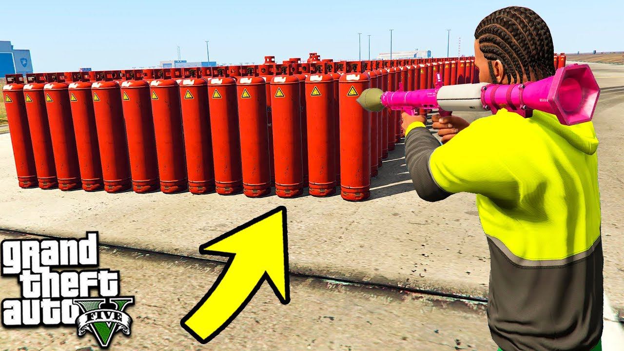 ЧТО БУДЕТ ЕСЛИ ВЗОРВАТЬ 100+ ГАЗОВЫХ БАЛЛОНОВ В ГТА 5! ОБЗОР МОДА В GTA 5 ВИДЕО MODS