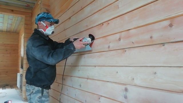 Шлифовка сруба  из евро бруса.