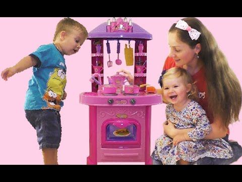 ★ КУХНЯ Распаковка Детской Кухни с Духовкой, Звуком, Светом Toy Kitchen Vegetables cooking soup