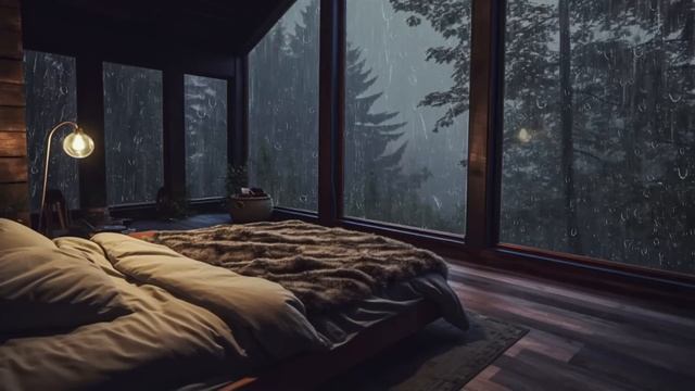 Шум дождя за окном уютной спальни. Белый шум. Для сна, чтения, учебы