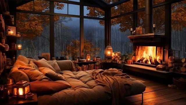 Звуки дождя и камина 🍂 Шум дождя. Осенний вечер с уютной обстановкой ASMR