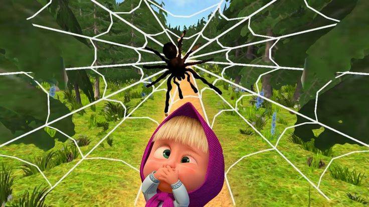 Смешная игра - Маша и Медведь про темный лес! Маша бегает по лесу и собирает конфеты