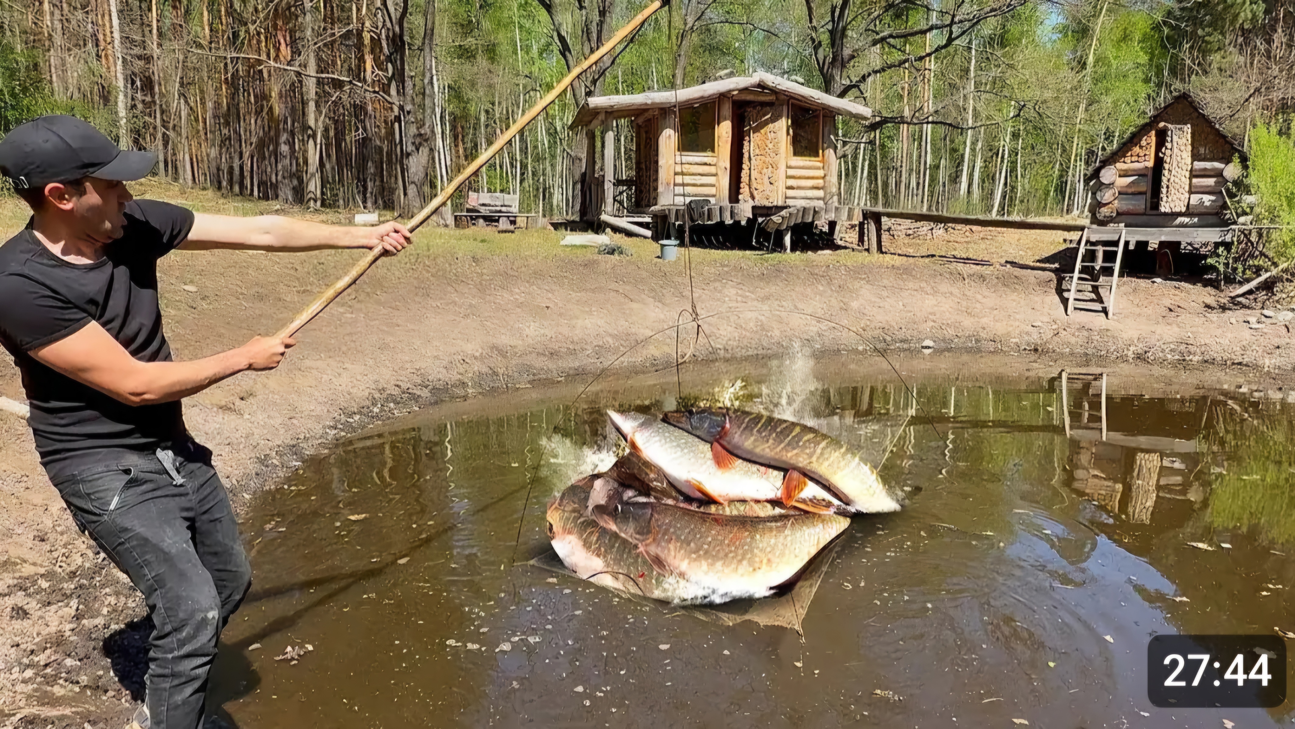 Просто ШОК! Сколько здесь щуки, в пересохшем пруду. Ловля неводом и на паук