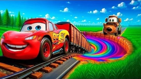 🌈 Трансформация радужной ямы: Большая и маленькая Молния Маккуин и Мама против машин Pixar! Луч.При