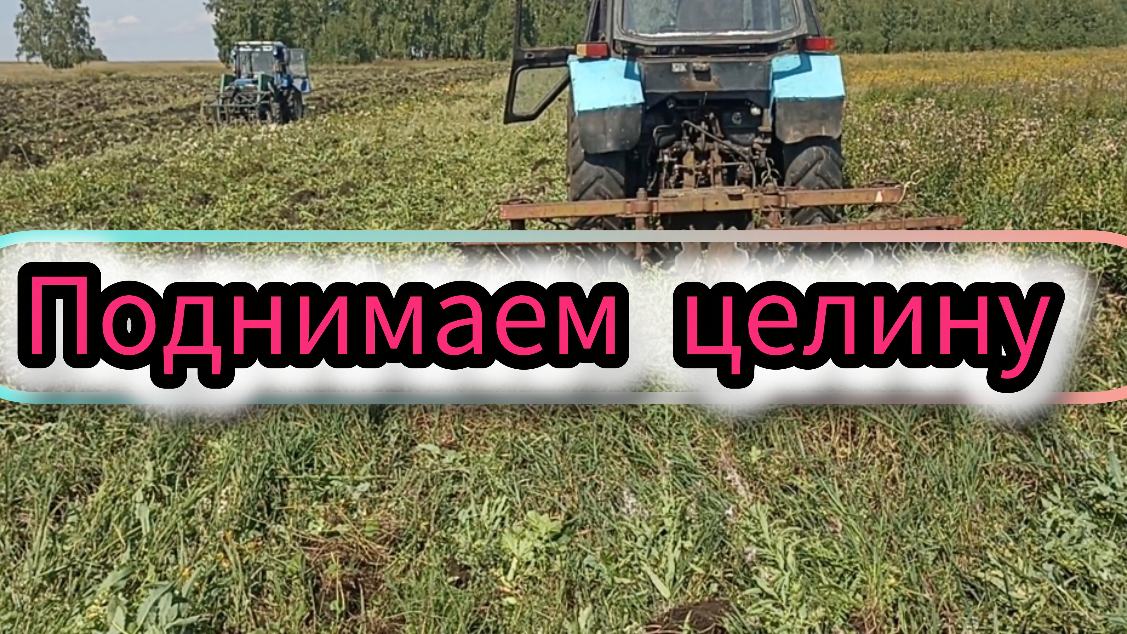 Два трактора МТЗ подготавливают землю для весеннего посева.