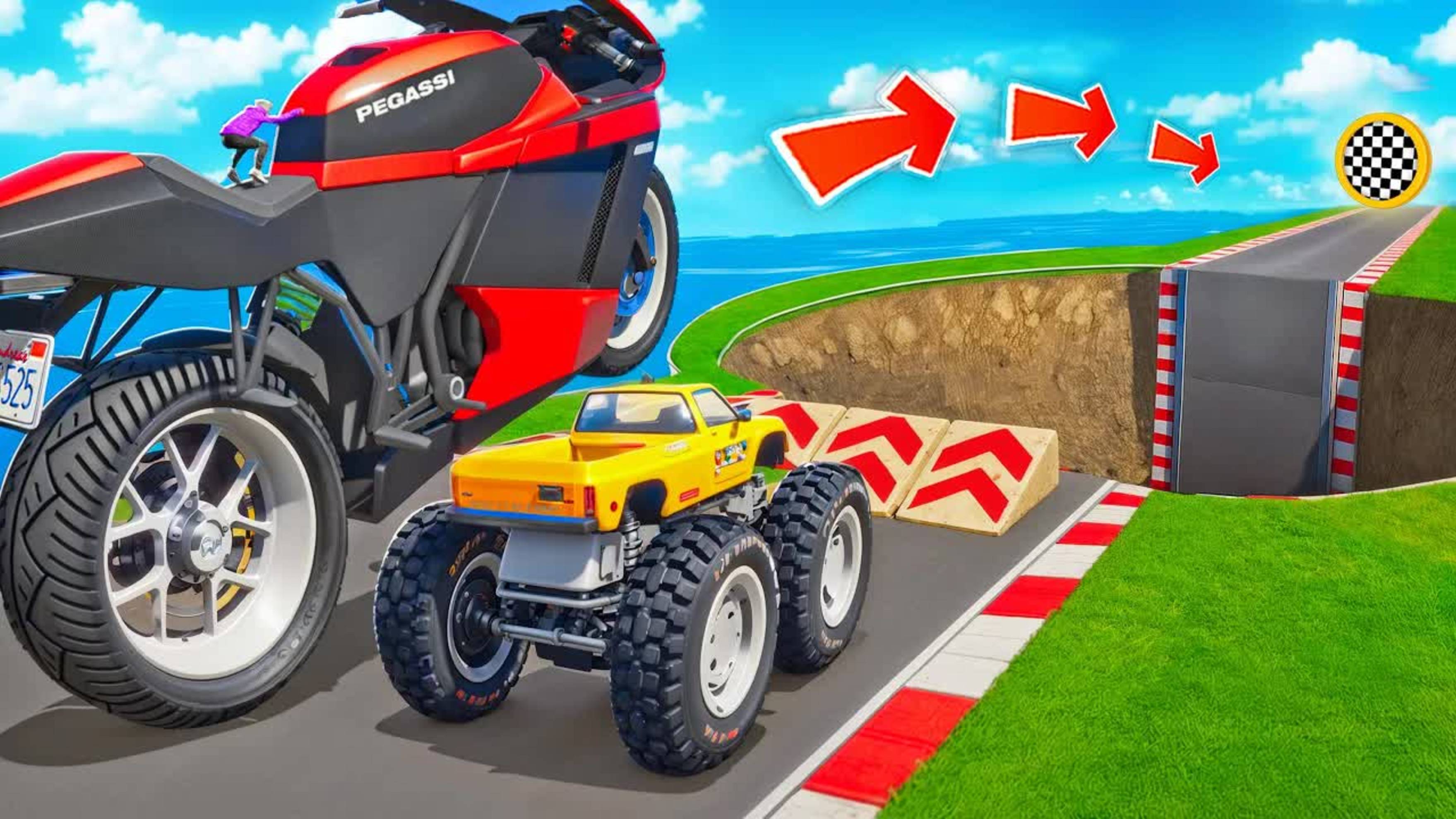 СМОЖЕТ ЛИ ГИГАНТСКИЙ БАЙК ИЗ ЛАКИ БЛОКА ПЕРЕПРЫГНУТЬ ОГРОМНУЮ ЯМУ? ЭКСПЕРИМЕНТЫ ГТА 5