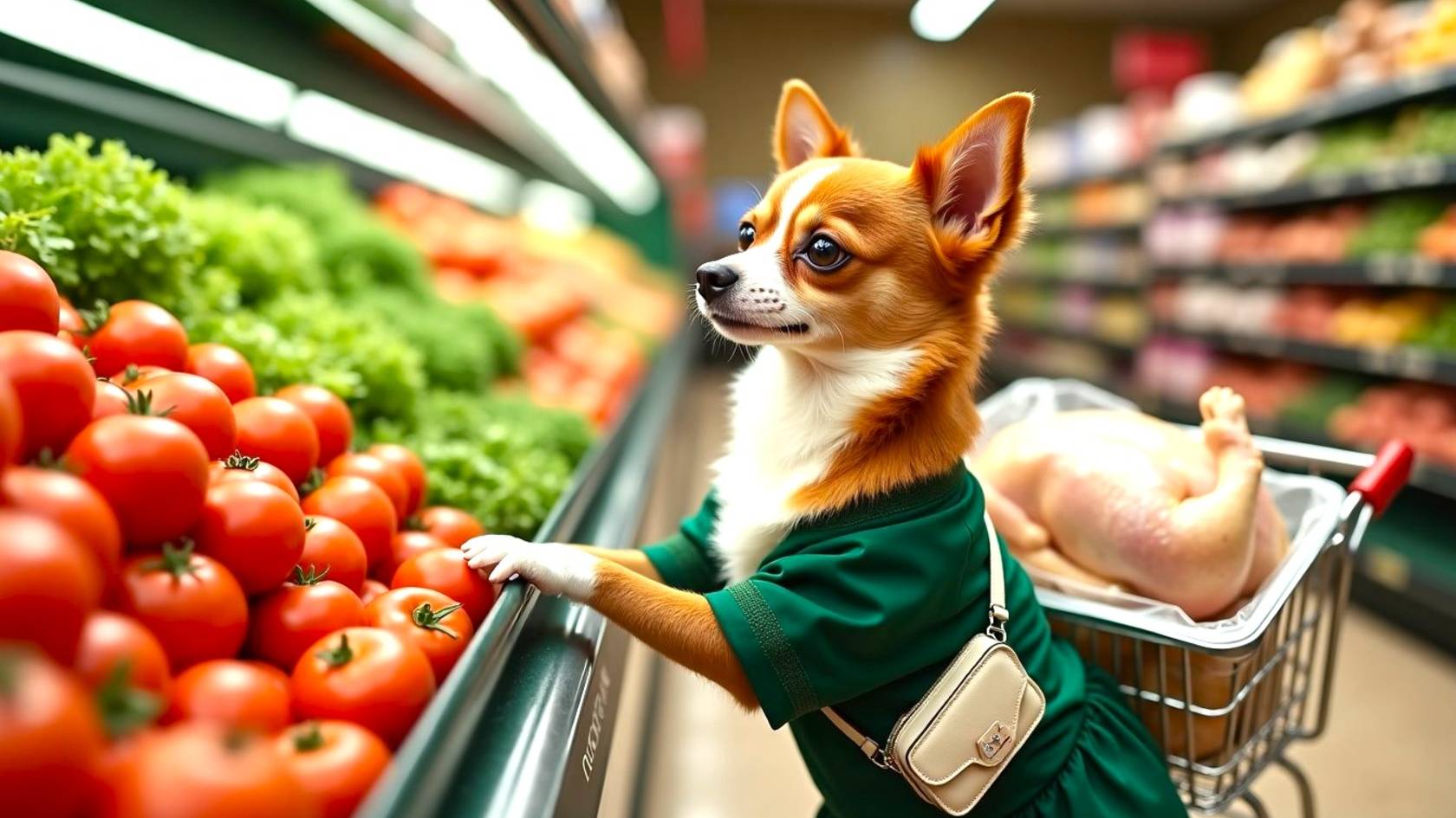A little one with character: Chihuahua buys chicken and cooks dinner!