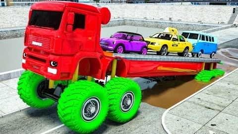 Гигантский КАМАЗ Пересекает Гигантскую Яму С Автомобилями 🚒 🚔 - Гигантский Камаз с гигантскими кол