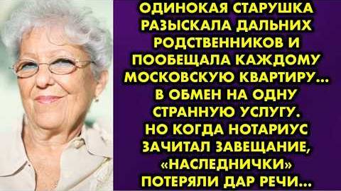 Одинокая старушка разыскала дальних родственников и пообещала каждому московскую квартиру... В обмен