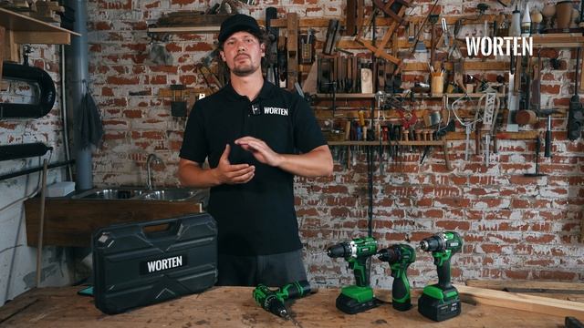 Дрель-шуруповерт ударная аккумуляторная WORTEN в кейсе + оснастка 13 шт, 2x2.0Ач, 12В IM КА-90000580