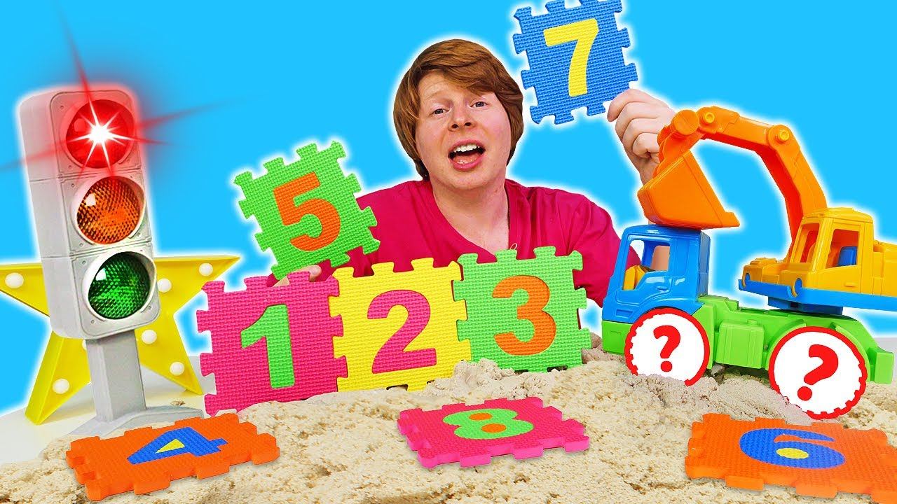 Моя песочница: учим цифры! Видео для малышей про игрушки и машинки