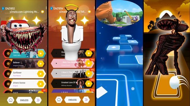 Mc Queen Eater Vs Skibidi toilet Vs Oddbods Vs Siren Head Tiles Hop EDM Rush Game.
