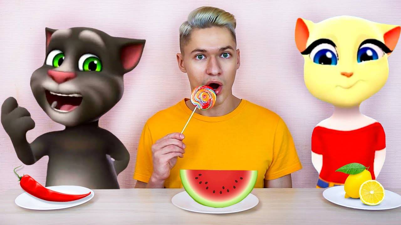 Говорящий Кот Том и Анджела в Реальной Жизни! Кушаю вместе с Talking Tom и Talking Angela