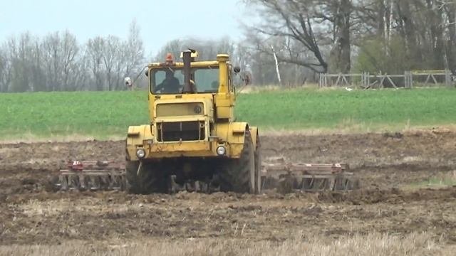 Советская мощь, трактор Кировец К-700А, работает с дискатором на полях СПК "Гигант"