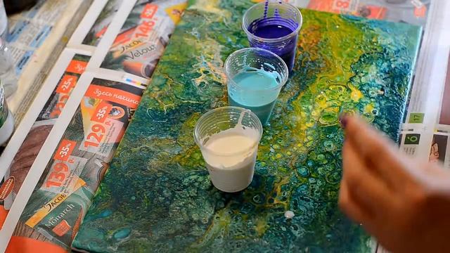 Акриловая заливка с клеем ПВА  и акриловым лаком.  Видео урок. Acrylic fluid pouring .