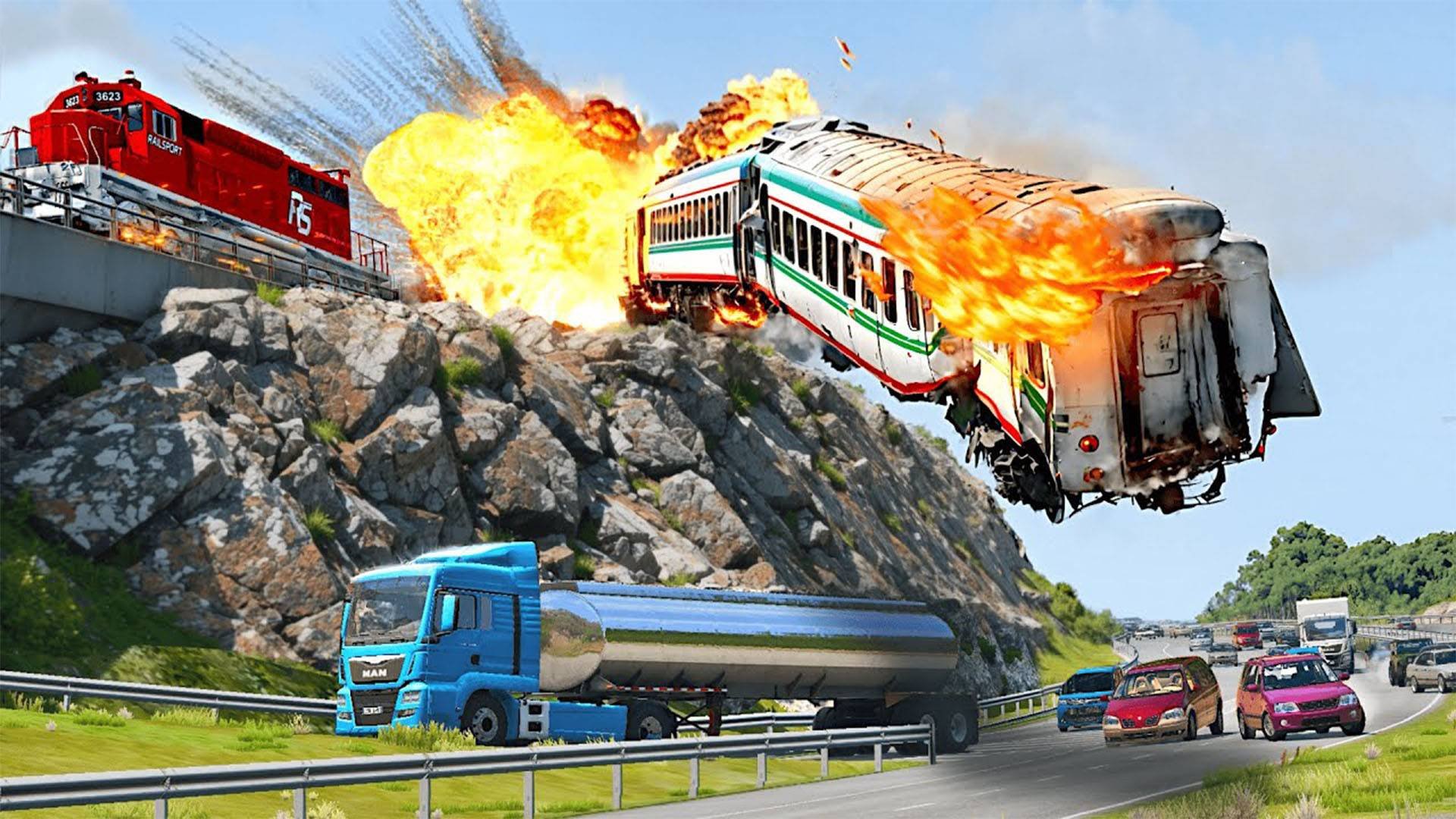 Террористы захватили и взорвали поезд. Бемиджи Драйв - BeamNG.drive