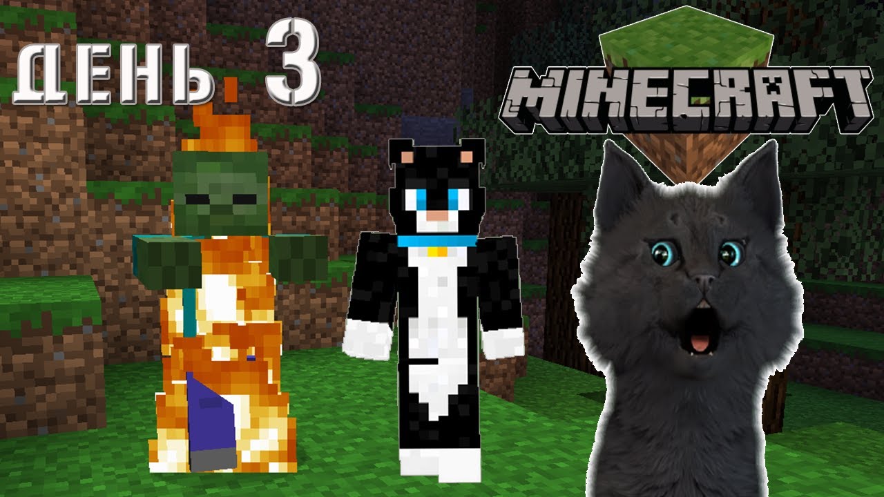Minecraft горящий зомби гонится за Супер Котом ВЫЖИВАНИЕ 100 ДЕНЬ 3