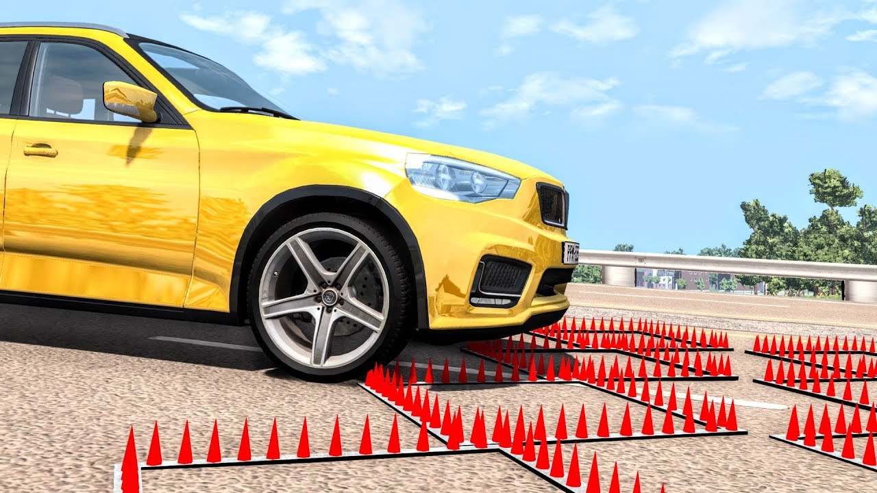 Массовые аварии с нагромождением полос шипов – BeamNG Drive