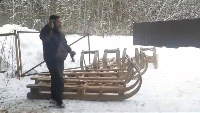 Деревянные сани на вязках. Дубовые полозья. Гужевой транспорт. @AbduloFFilm