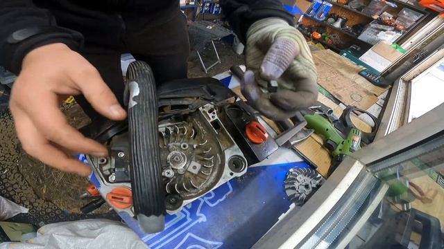 замена маховика стартера китайской бензопилы