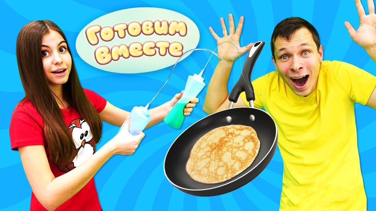 Видео для детей. Челлендж (Challenge ) с разноцветными блинами — Выпекаем блины и отгадываем фигуры!